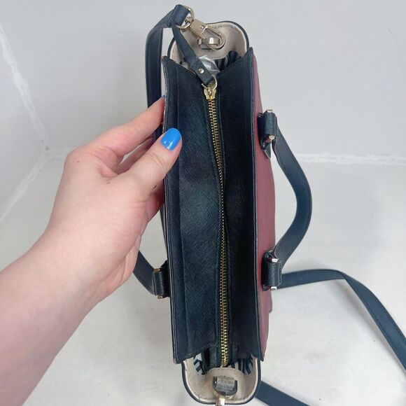 Kate Spade Cameron Street Small Hayden Burgundy Cream Leather Structured Handbag - Picture 5 of 14